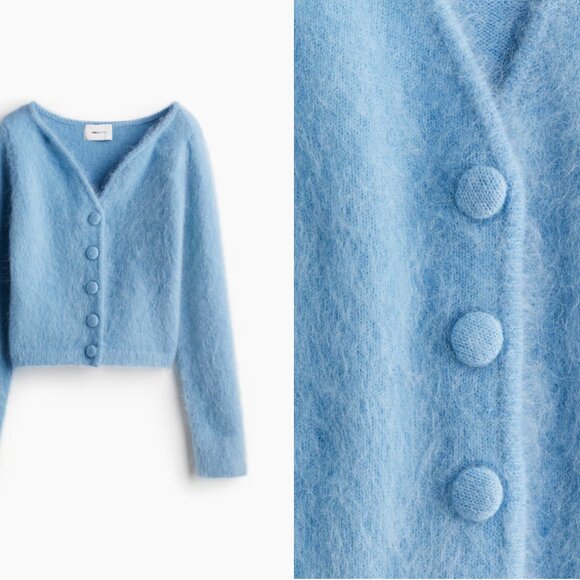 H&M Edition Light Blue Mohair-Blend Cardigan - Sz L (NOT NWT Re-Posh) - Picture 1 of 8